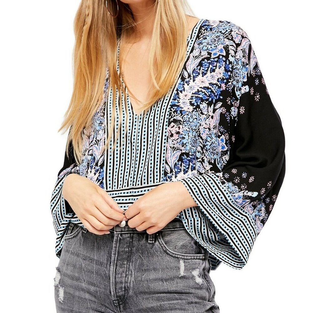 Free People Mix N Match Top Blouse XS Black Combo